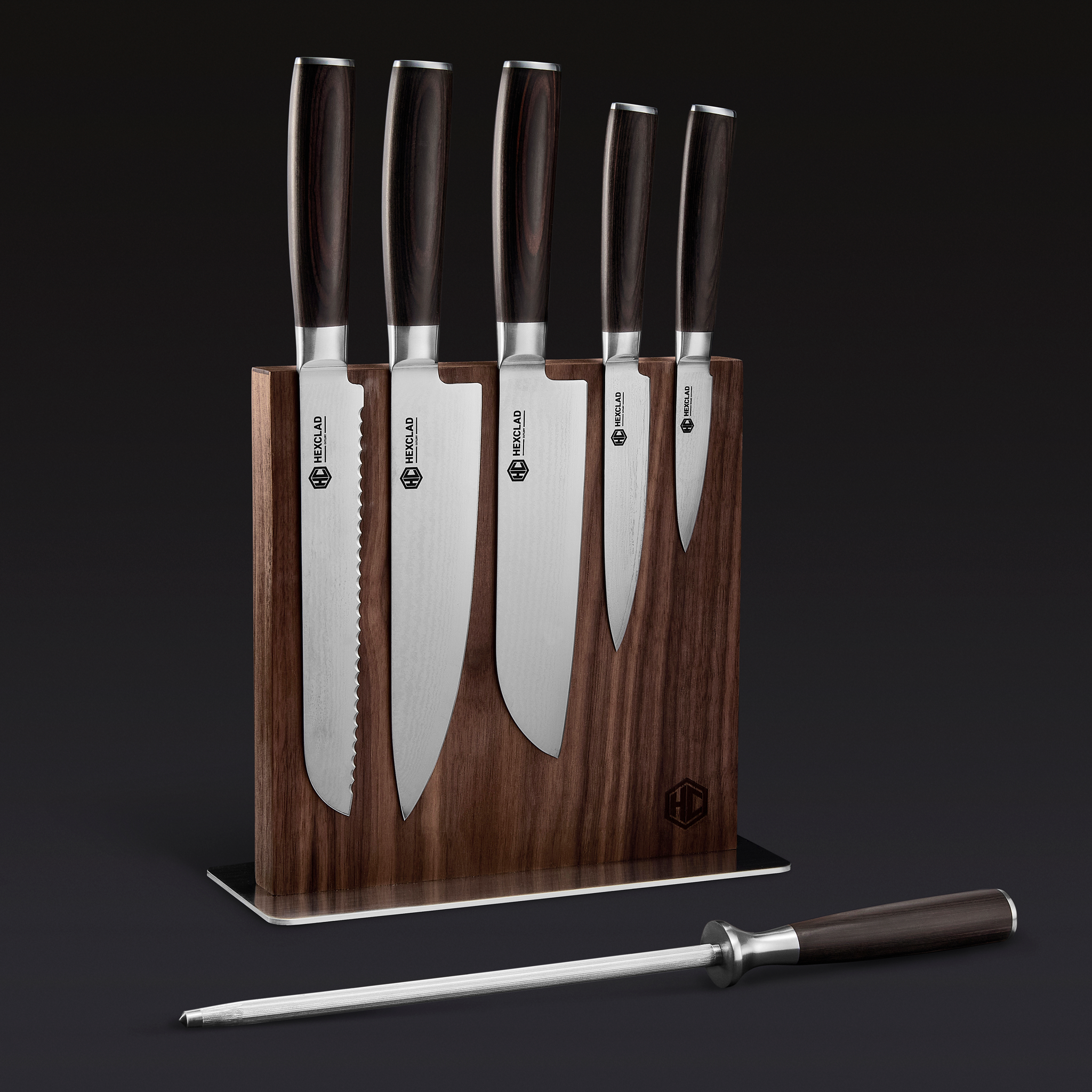 Damascus Steel Knife Set. 7-pc (Espresso)